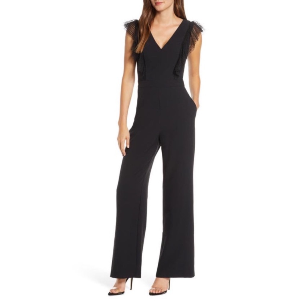 Eliza J Black Jumpsuit with Ruffle Sleeves
